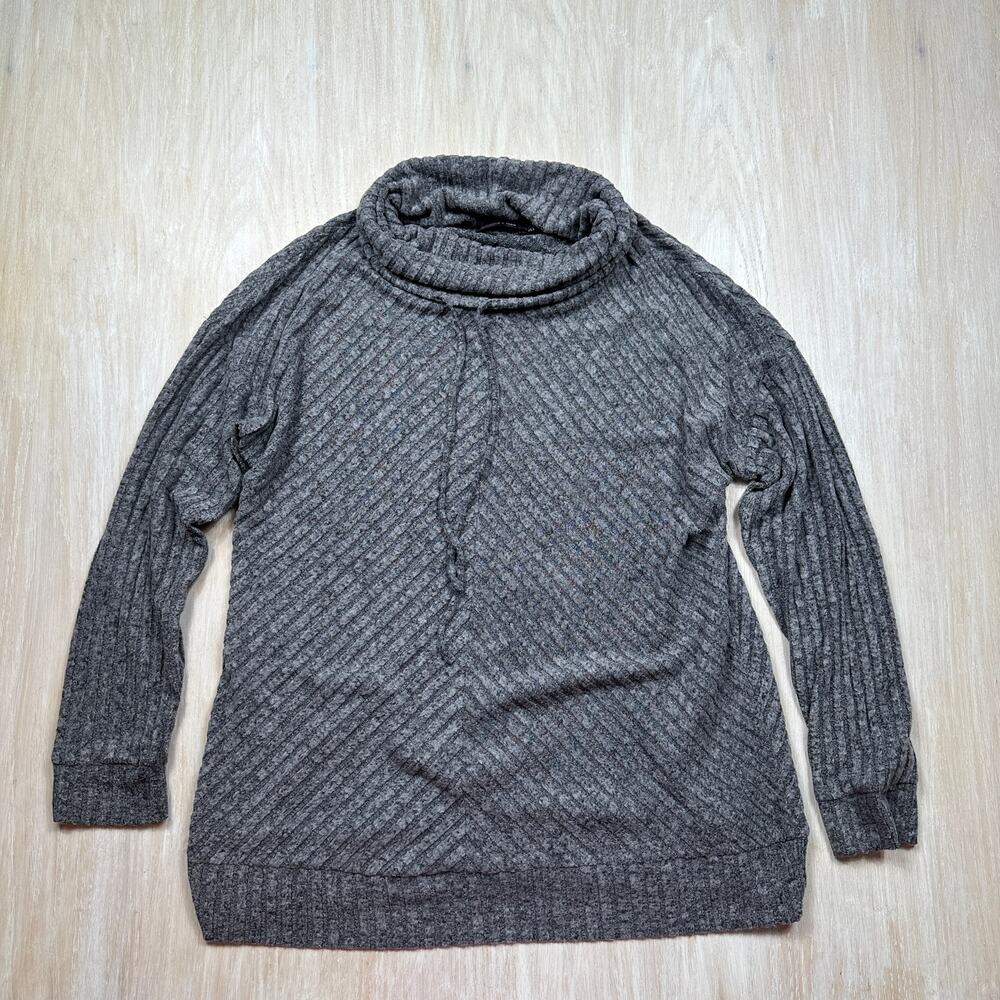 Doe & Rae Gray Ribbed Cowl Neck Oversized Cozy Tunic Pullover Sweater Top 2X